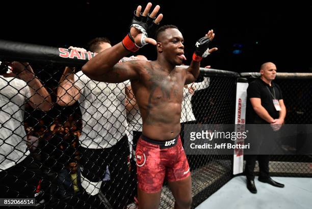 Ovince Saint Preux enters the Octagon before facing Yushin Okami of Japan in their light heavyweight bout during the UFC Fight Night event inside the...