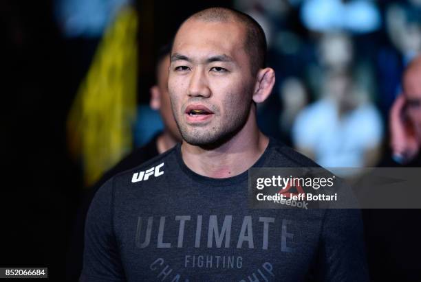 Yushin Okami of Japan prepares to enter the Octagon before facing Ovince Saint Preux in their light heavyweight bout during the UFC Fight Night event...
