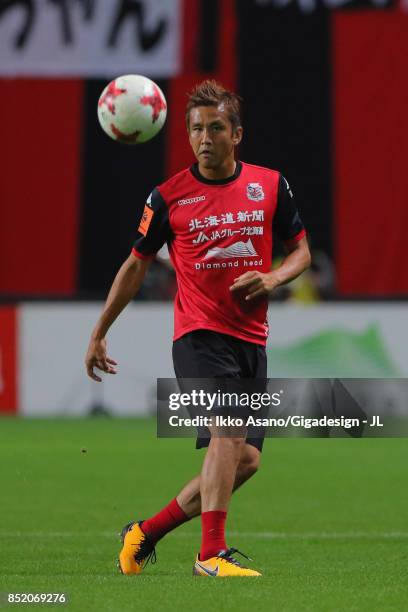 Junichi Inamoto of Consadole Sapporo warms up prior to the J.League J1 match between Consadole Sapporo and Albirex Niigata at Sapporo Dome on...