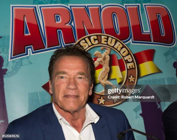 Arnold Schwarzenegger attends the press conference for the Arnold Classic Europe 2017 held at the Barcelona Fira 2 on September 22, 2017 in...