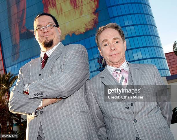 Penn Jillette and Teller of the comedy/magic team Penn & Teller appear at the Rio Hotel & Casino to celebrate the duo's 35 years performing together...