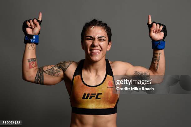 Jessica Andrade of Brazil poses for a portrait backstage during the UFC Fight Night event inside the Saitama Super Arena on September 22, 2017 in...