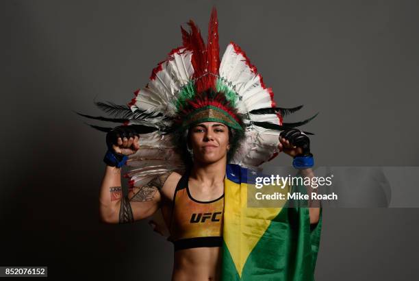 Jessica Andrade of Brazil poses for a portrait backstage during the UFC Fight Night event inside the Saitama Super Arena on September 22, 2017 in...