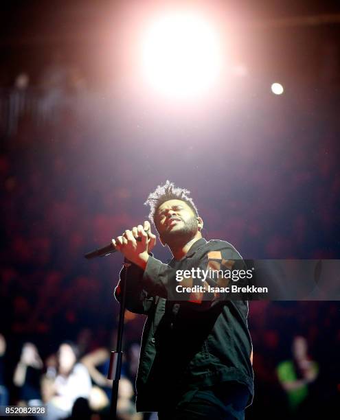 The Weeknd performs onstage during the 2017 iHeartRadio Music Festival at T-Mobile Arena on September 22, 2017 in Las Vegas, Nevada.