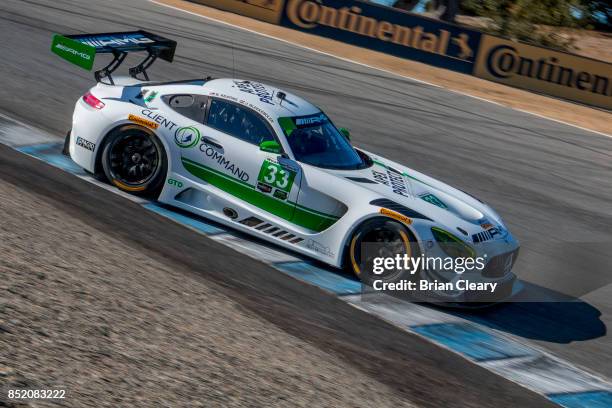 The Mercedes AMG GT3 of Ben Keating and Jeroen Bleekemolen, of the Netherlands, races on the track during practice for the IMSA WeatherTech Series...