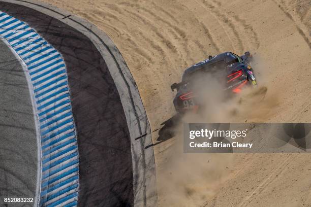 Of GT car runs off the track during practice for the IMSA WeatherTech Series race at Mazda Raceway Laguna Seca on September 22, 2017 in Monterey,...