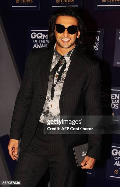 Indian Bollywood actor Ranveer Singh attends GQ India's ninth anniversary with the annual Men of the Year Awards 2017 in Mumbai on September 22,...