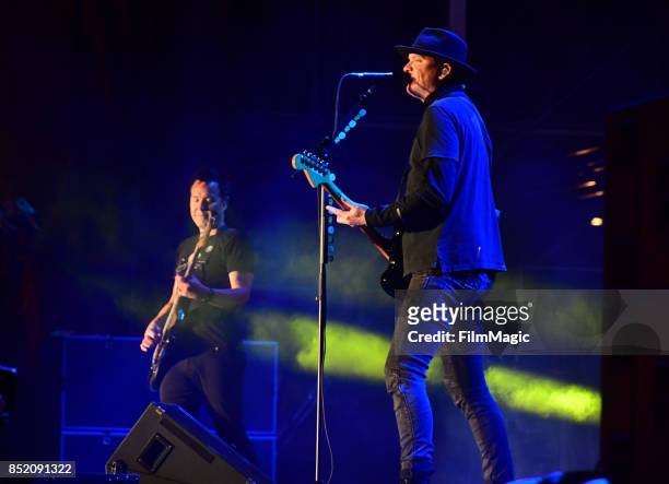 Mark Hoppus and Matt Skiba of blink-182 perform on Ambassador Stage during day 1 of the 2017 Life Is Beautiful Festival on September 22, 2017 in Las...