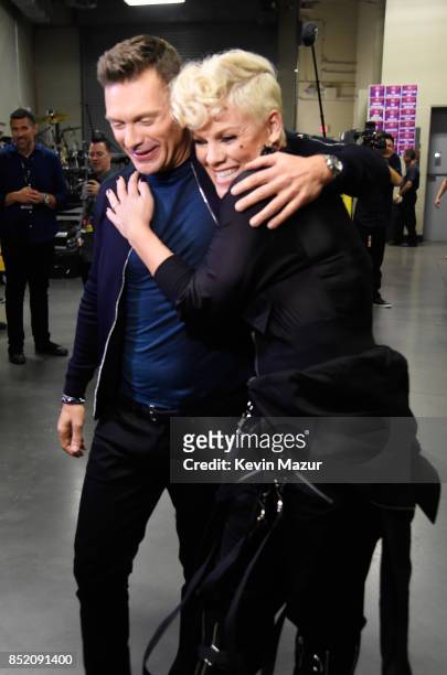 Ryan Seacrest and Pink attend the 2017 iHeartRadio Music Festival at T-Mobile Arena on September 22, 2017 in Las Vegas, Nevada.