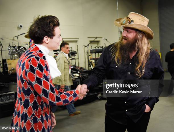 Harry Styles and Chris Stapleton attend the 2017 iHeartRadio Music Festival at T-Mobile Arena on September 22, 2017 in Las Vegas, Nevada.