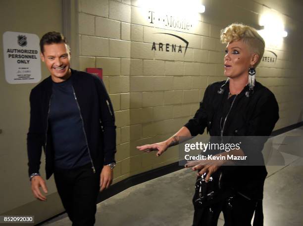 Ryan Seacrest and Pink attend the 2017 iHeartRadio Music Festival at T-Mobile Arena on September 22, 2017 in Las Vegas, Nevada.