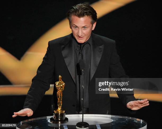 Actor Sean Penn accepts his Best Actor award for "Milk" during the 81st Annual Academy Awards held at Kodak Theatre on February 22, 2009 in Los...