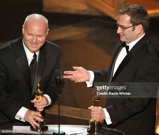 Donald Graham Burt and Victor J. Zolfo accept their Best Art Direction awards for "The Curious Case of Benjamin Button" during the 81st Annual...