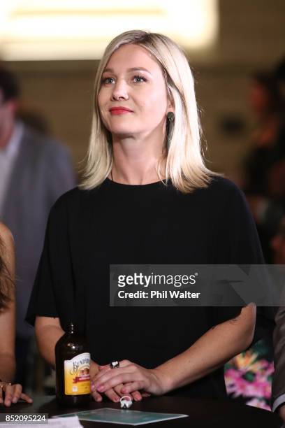 Green Party candidate Hayley Holt watches the votes come in at the Green Party election night function at St Matthews in the City Church on September...