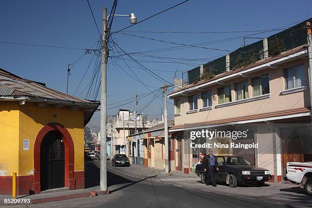 Typical residential street on December 12, 2008 in Quetzaltenango, Guatemala. Quetzaltenango is Guatemala?s second largest city and is considerably...
