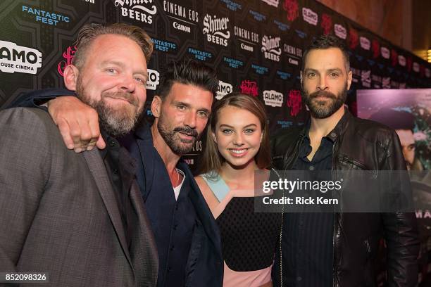 Producer Joe Carnahan, actors Frank Grillo, Caitlin Carmichael, and director Jeremy Rush at the Netflix Films Wheelman Premier at Fantastic Fest at...