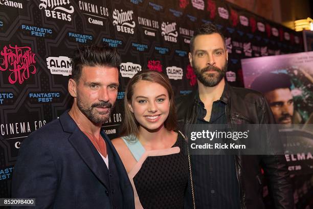 Actors Frank Grillo, Caitlin Carmichael, and director Jeremy Rush at the Netflix Films Wheelman Premier at Fantastic Fest at the Alamo Drafthouse on...