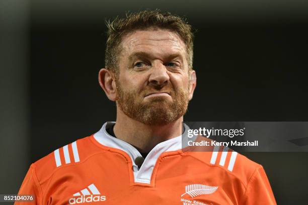 Match referee Shane McDermott during the round six Mitre 10 Cup match between Hawke's Bay and Taranaki at McLean Park on September 23, 2017 in...