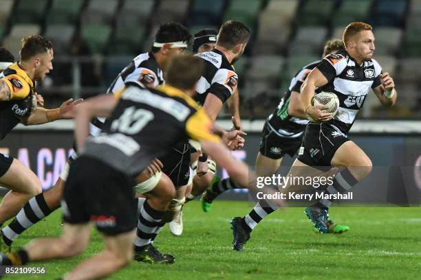 Ihaia West of Hawke's Bay makes a break during the round six Mitre 10 Cup match between Hawke's Bay and Taranaki at McLean Park on September 23, 2017...