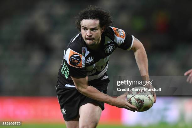 Richard Buckman of Hawke's Bay passes during the round six Mitre 10 Cup match between Hawke's Bay and Taranaki at McLean Park on September 23, 2017...