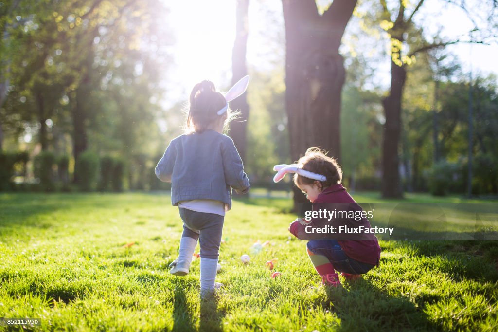 Playing at easter time in the park