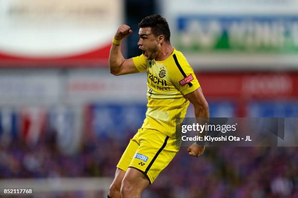 Cristiano of Kashiwa Reysol celebrates scoring his side's fourth goal during the J.League J1 match between Kashiwa Reysol and FC Tokyo at Hitachi...