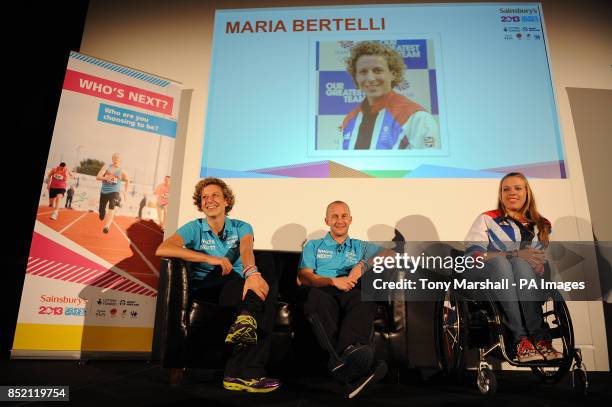 Maria Bertelli, Ben Quilter and Hannah Cockroft during the Who's Next event on day two of the 2013 Sainsburys School Games at Birkdale Senior School,...