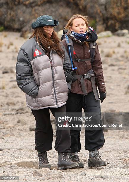 Cheryl Cole and Kimberley Walsh trek on the third day of The BT Red Nose Climb of Kilimanjaro on March 4, 2009 in Arusha, Tanzania. Celebrities Ronan...