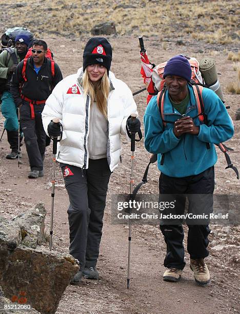 Fearne Cotton treks hard on the third day of The BT Red Nose Climb of Kilimanjaro on March 4, 2009 in Arusha, Tanzania. Celebrities Ronan Keating,...