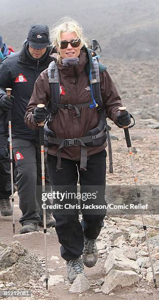 Denise Van Outen treks hard on the third day of The BT Red Nose Climb of Kilimanjaro on March 4, 2009 in Arusha, Tanzania. Celebrities Ronan Keating,...