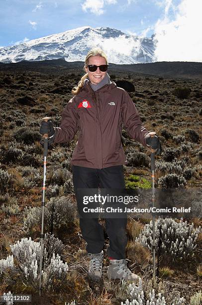 Denise Van Outen poses for a photograph on the third day of The BT Red Nose Climb of Kilimanjaro on March 4, 2009 in Arusha, Tanzania. Celebrities...