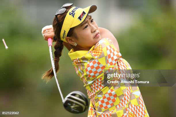 Sakura Kito of Japan hits her tee shot on the 7th hole during the second round of the Miyagi TV Cup Dunlop Ladies Open 2017 at the Rifu Golf Club on...