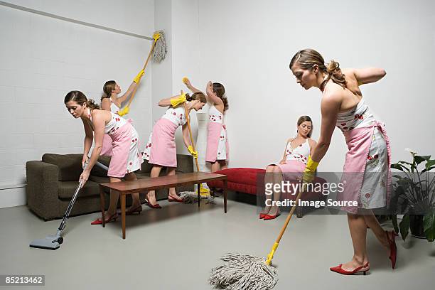 woman cleaning - multiple images of the same woman stock pictures, royalty-free photos & images