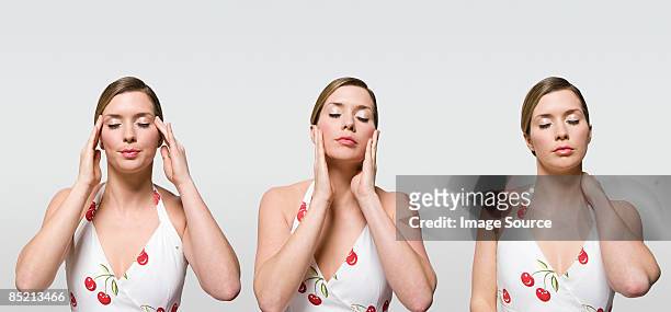 woman with ache - multiple images of the same woman stock pictures, royalty-free photos & images
