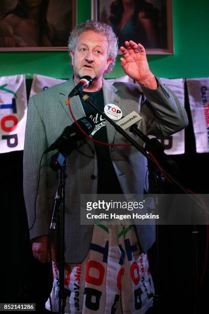 Campaign manager Nick Tansley makes a speech during the Opportunities Party election night party at Meow on September 23, 2017 in Wellington, New...