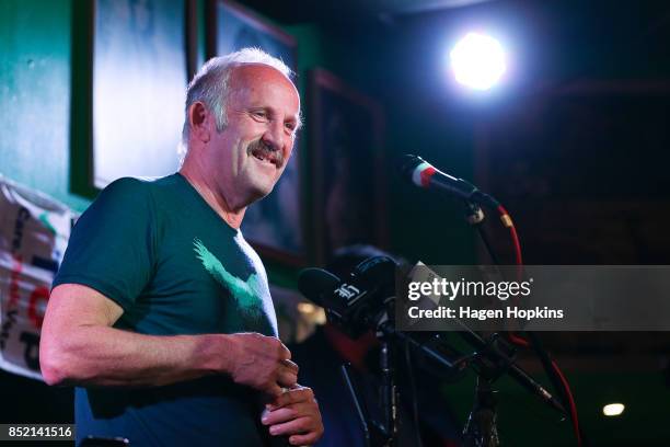 Leader Gareth Morgan makes a speech during the Opportunities Party election night party at Meow on September 23, 2017 in Wellington, New Zealand....