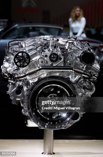 Jaguar diesel engine is pictured during the second press day at the 79th Geneva International Motor Show on March 4, 2009 in Geneva, Switzerland. The...