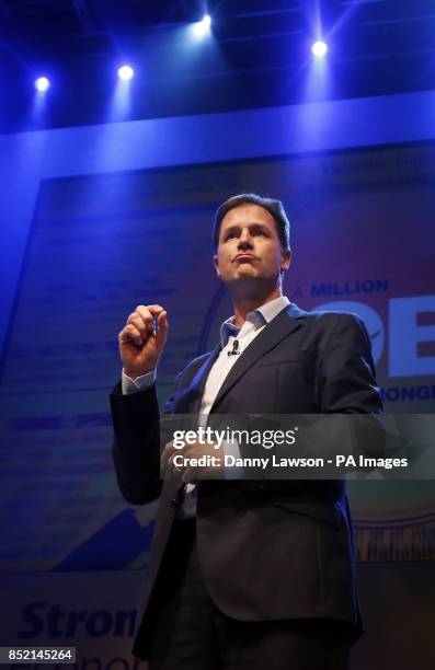 Liberal Democrats leader Nick Clegg addresses the Liberal Democrats' autumn conference at The Clyde Auditorium in Glasgow, Scotland.