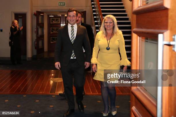 Leader David Seymour arrives to speak to supporters at the Royal New Zealand Yacht Squadron on September 23, 2017 in Auckland, New Zealand. Voters...