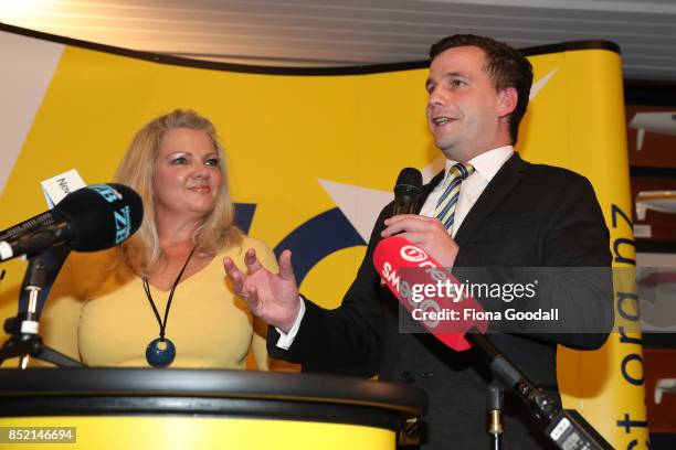 Leader David Seymour arrives to speak to supporters at the Royal New Zealand Yacht Squadron on September 23, 2017 in Auckland, New Zealand. Voters...