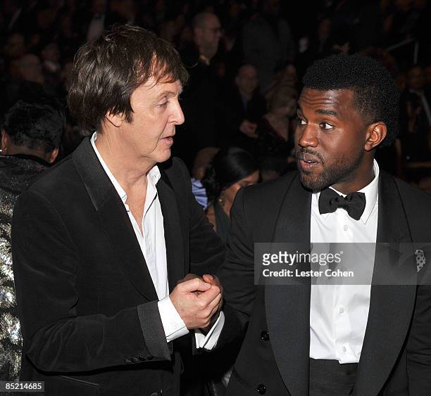 Musicians Paul McCartney and Kanye West attend the 51st Annual GRAMMY Awards held at the Staples Center on February 8, 2009 in Los Angeles,...