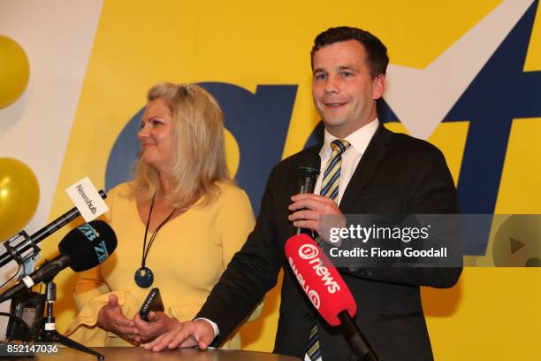 Leader David Seymour arrives to speak to supporters at the Royal New Zealand Yacht Squadron on September 23, 2017 in Auckland, New Zealand. Voters...