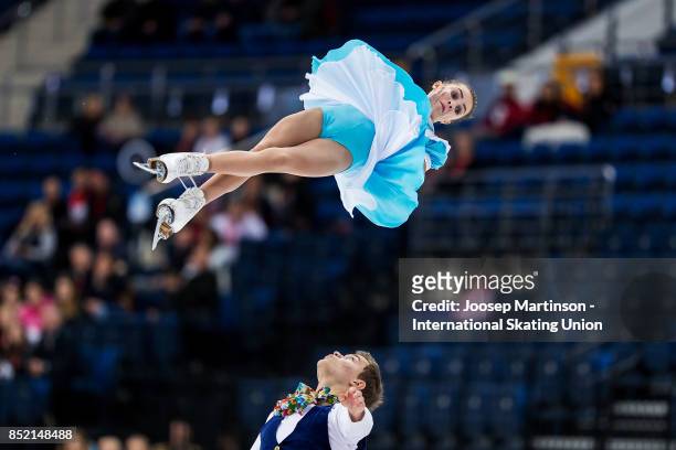 Apollinariia Panfilova and Dmitry Rylov of Russia compete in the Junior Pairs Free Skating during day three of the ISU Junior Grand Prix of Figure...