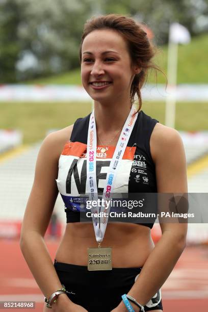 Kristie Edwards poses with her gold medal during day four of the 2013 Sainsburys School Games at Don Valley Stadium, Sheffield. PRESS ASSOCIATION...