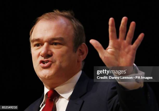 Energy and Climate Change Secretary Ed Davey adresses the Liberal Democrats' autumn conference at The Clyde Auditorium in Glasgow, Scotland.