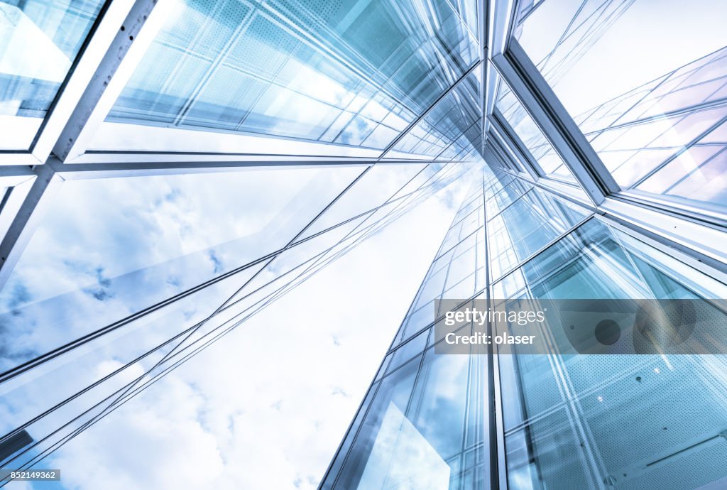 Bright future, finance buildings seen from below