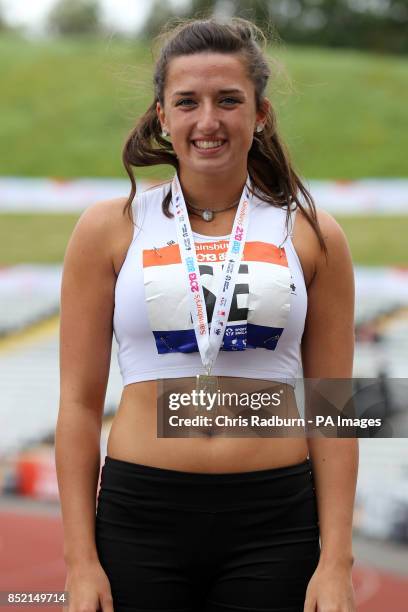 Georgie Taylor poses with her gold medal on day four of the 2013 Sainsburys School Games at Don Valley Stadium, Sheffield. PRESS ASSOCIATION Photo....