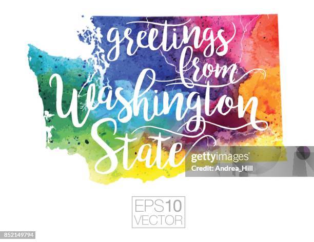 greetings from washington state vector watercolor map - olympic peninsula stock illustrations