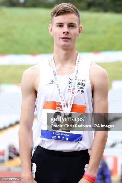 Jack Kirby poses with his gold medal on day four of the 2013 Sainsburys School Games at Don Valley Stadium, Sheffield. PRESS ASSOCIATION Photo....