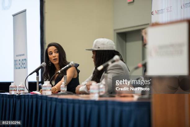 , Angela Rye, political commentator on CNN and an NPR political analyst, moderated a panel with Shaka Shangor, formerly incarcerated, now author,...
